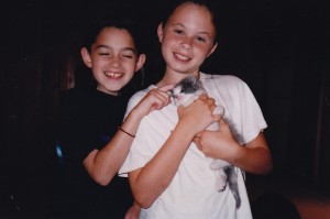 emma, augie with baby lucy the cat